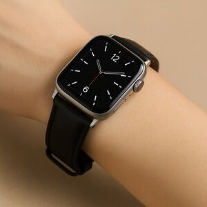 Genuine Black Calfskin Leather Apple Watch Band – Fits 38mm